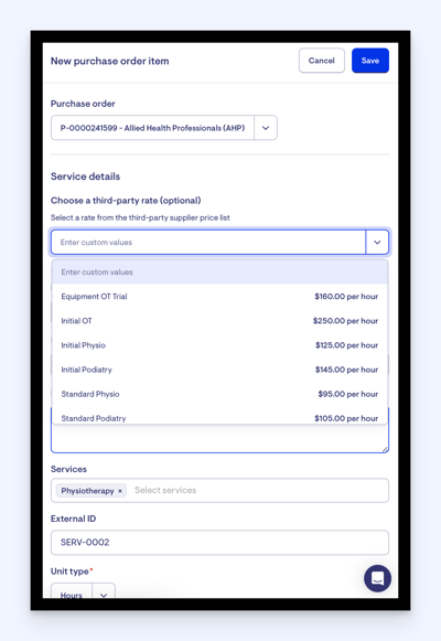 updated Purchase orders on the roster - choose purchase order