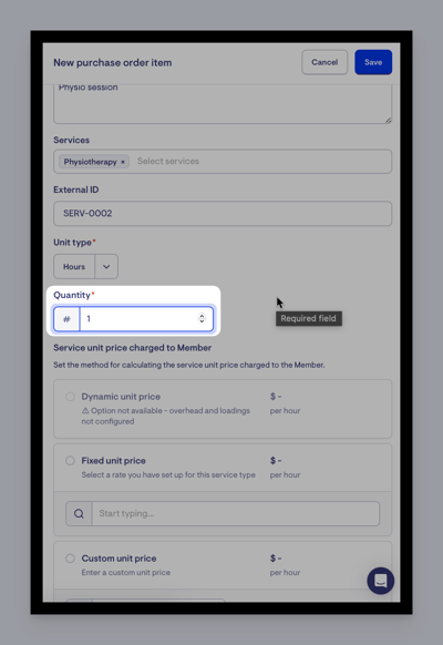 updated Purchase orders on the roster - quantity in hours