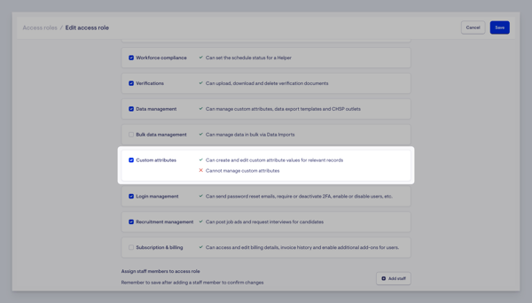 updated user permissions - tick custom attri