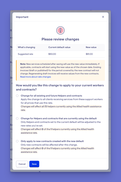 updating a rate